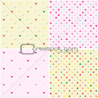 Set of Polka Dot Heart Seamless Patterns