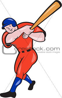 Baseball Hitter Batting Red Isolated Cartoon