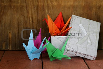colorful paper origami birds Japanese symbol