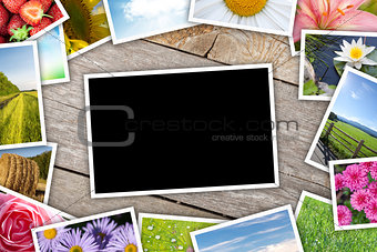 Stack of printed pictures collage