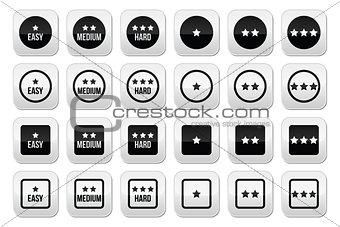 Easy, medium, hard level with stars buttons set