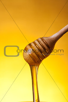 Wooden drizzler with flowing honey 