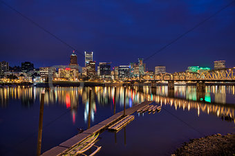 Portland Waterfront Skyline at Blue Hour