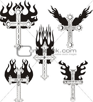 Crosses with flames