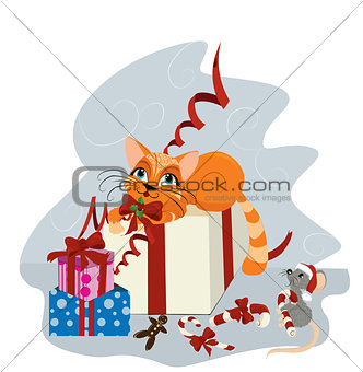 Cute Christmas cat and mouse