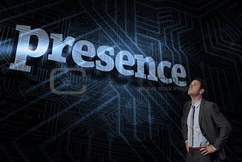 Presence against futuristic black and blue background