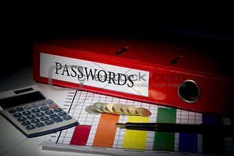 Passwords on red business binder