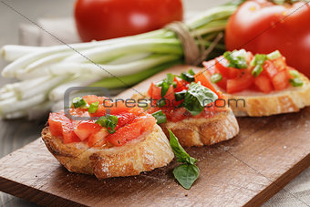 simple italian appetizing bruschetta with tomato