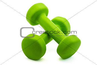 Two green dumbbells
