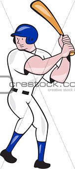 Baseball Player Batting Side Blue Isolated Cartoon