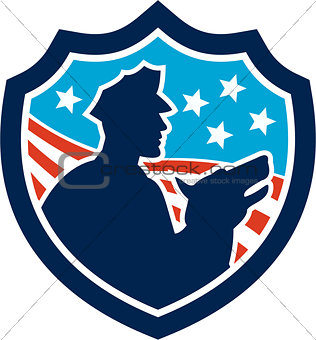American Security Guard With Police Dog Shield
