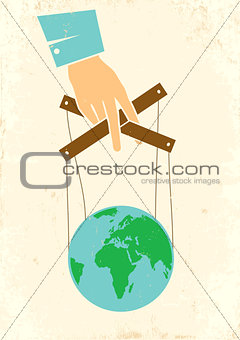 Hand controls the globe