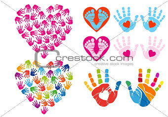 handprint hearts, vector set