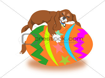 Easter egg with sleeping puppy