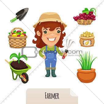 Female Farmer Icons Set