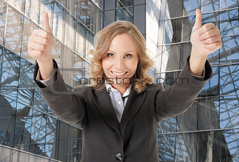 business woman thumbs up smiling