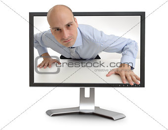 man looking through the monitor
