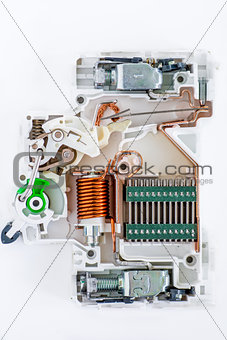 inside of circuit breaker on the white background