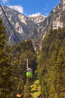 tourists ride the cable car