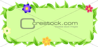 Green border made of leaves and flowers with space text