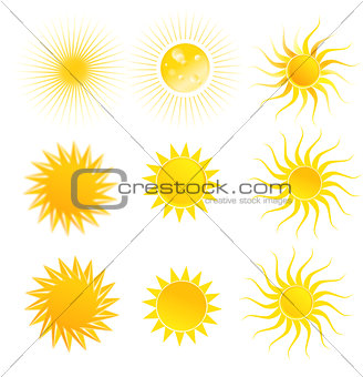 Set of suns isolated on a white background