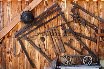 Old tools in wood shed