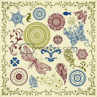 vector summer vintage floral bright  design elements 