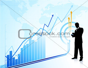 Businessman with chart and world map