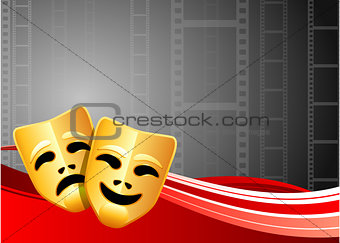Comedy and Tragedy Masks on Film Reel Background