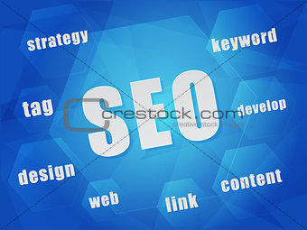 SEO and business concept words in hexagons