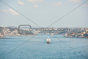 Aerial view down the Bosphorus River in Istanbul