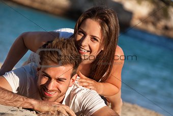 attractive young couple in love having fun in summer holidays