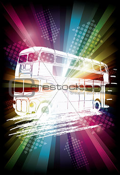 london bus on rainbow background