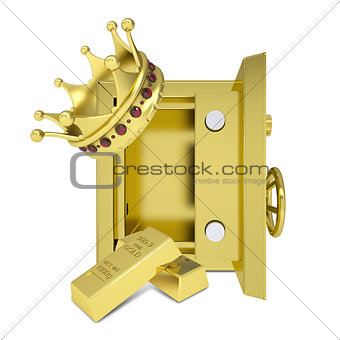 Gold crown, gold bullion and safe