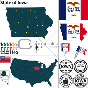 Map of state Iowa, USA