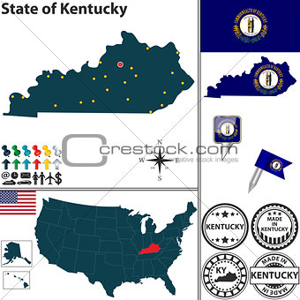 Map of state Kentucky, USA