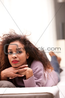 beautiful black woman staring at camera