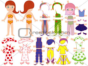 Paper doll and a set of clothing for the summer season