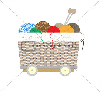 Thread balls of yarn with spokes basket art illustration