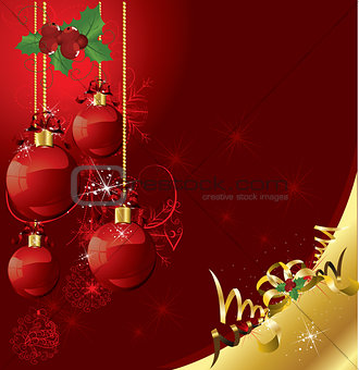 beautifull red christmas ball postcard on red background 