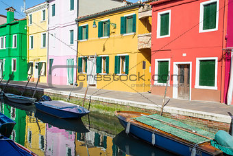 Green Yellow and Red Homes on Burano Canal