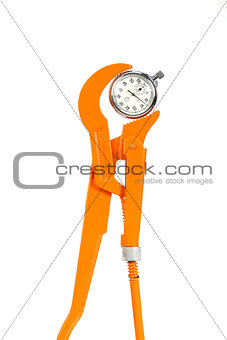 Wrench and stopwatch