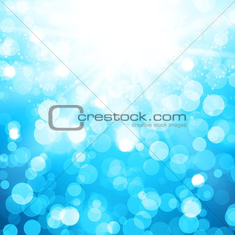 Blurred Blue Vector Background With Sun rays and bokeh
