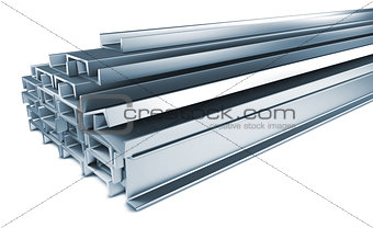Pile of Steel Channels Isolated on White.
