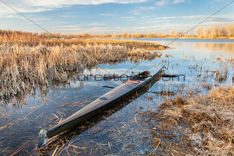 racing sea kayak ready for paddling