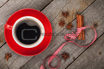 Red coffee cup and spices