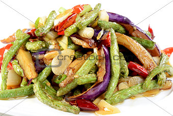 Chinese Food: Fried eggplant slices with beans
