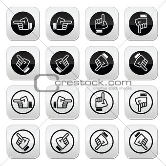 Pointing hand - up, down, across round icon vector