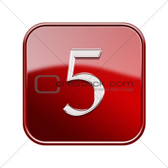 Number five red glossy, isolated on white background