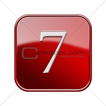 Number seven red glossy, isolated on white background